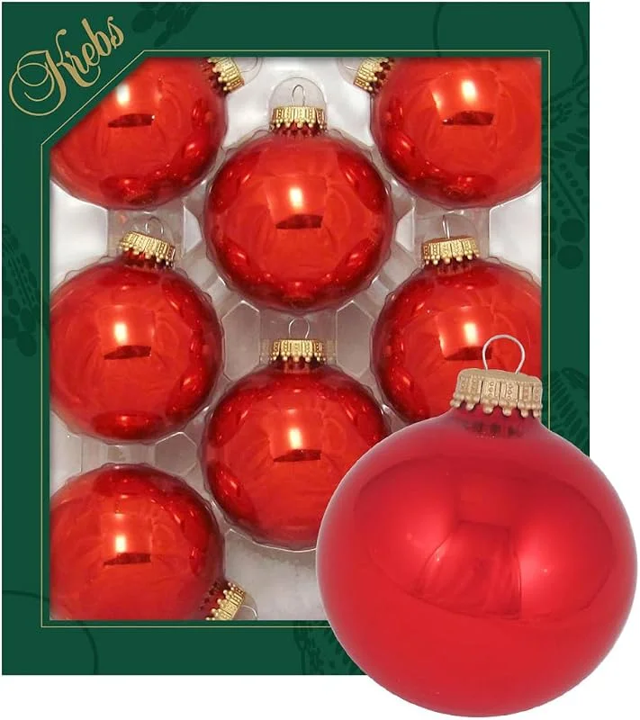 Krebs Glas Lauscha - Decoración de Navidad, Adornos para árbol de Navidad de cristal - Bolas monocromáticas de manzana confitada roja - Cantidad: 8 unidades - Color: rojo fuego - Tamaño: 7 cm aprox — Decoracion Navidad