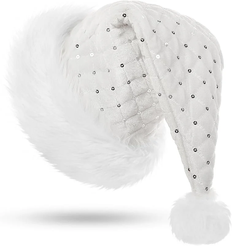 Visita la tienda de KONVINIT KONVINIT Gorro Papá Noel Blanco Gorro Navidad Lentejuelas Gorros de Navidad Adultos Sombreros de Santa Claus, Accesorios de Navidad para Regalos de Festividad — Ropa Navidad