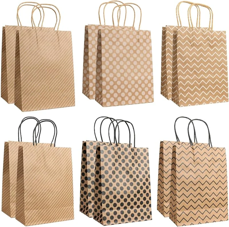 Generic 12PCS Bolsas de Papel con Asas, 22 x16 x 8cm Bolsas Regalo Reutilizables Bolsas de Papel Kraft para Fiestas Navidad Cumpleaños Bodas Compra Embalaje Cumpleaños — Envoltorio regalo