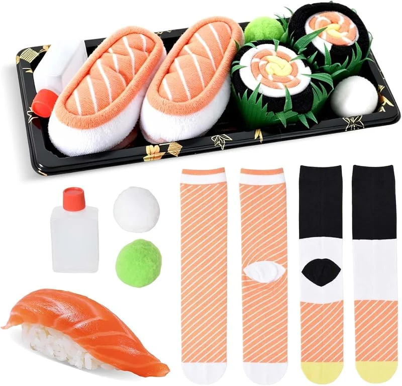 DEARBAG 2 Pares de Calcetines Divertidos en Forma de Sushi, Regalos Creativos — Decoracion Navidad