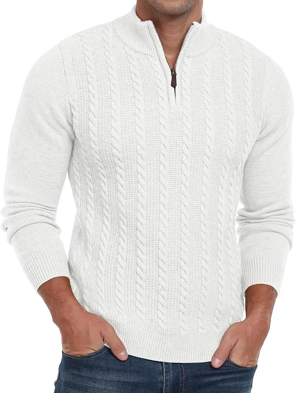 Hisir Jersey de punto trenzado con cremallera para hombre, cuello redondo, manga larga, suéter casual para hombre — Ropa Navidad