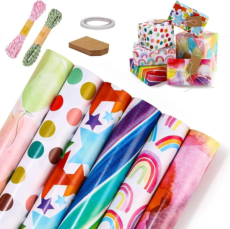 Kureny 6 Rollos de Papel de Regalo 43x300cm para Navidad — Envoltorio regalo