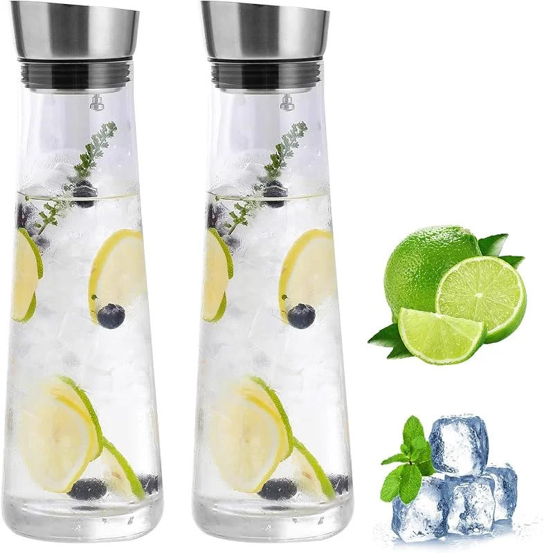 Visita la tienda de APACALI APACALI 2 unidades de jarra de cristal con tapa, jarra de 1 litro con tapa, jarra de agua de cristal para bebidas caseras, té helado, leche, café y vino — Vino y mesa festiva