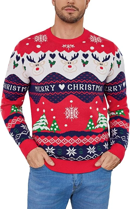 Visita la tienda de Bresdk Bresdk Jersey Navideño Hombre de Punto Jerseys Navidad Divertido con Reno Suéter Navidad para Fiesta Invierno Ropa Navideña S-XXL — Ropa Navidad