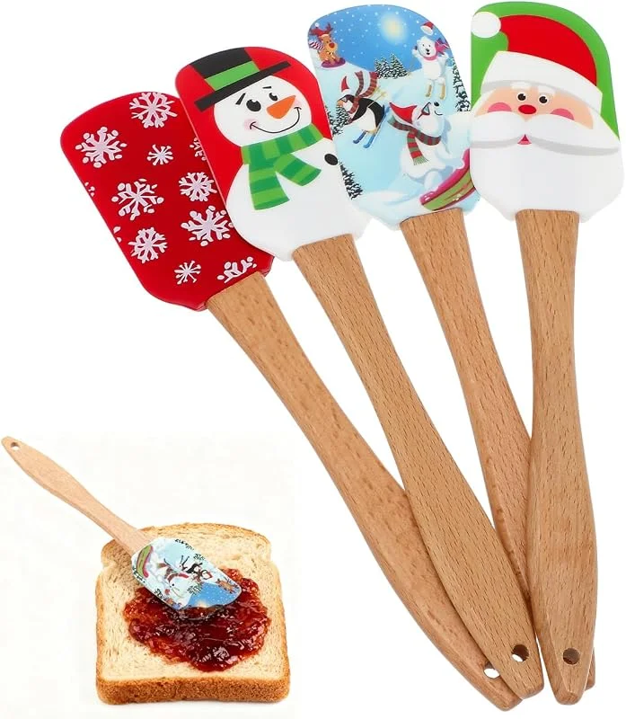 Visita la tienda de DOITOOL DOITOOL Juego de 4 espátulas de Navidad para cocina de Navidad con mango de madera para hornear y de Navidad (colores surtidos) — Hogar y cocina