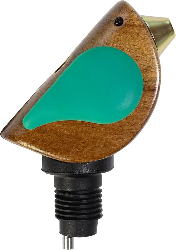 Songbird Specialties Tapón para Botella de Vino con Vertidor, Divertido Vertidor con Pico que Canta Mientras Vierte, Sellador Hermético para Botella de Vino, Madera de Acacia con Alas Turquesas — Vino y mesa festiva