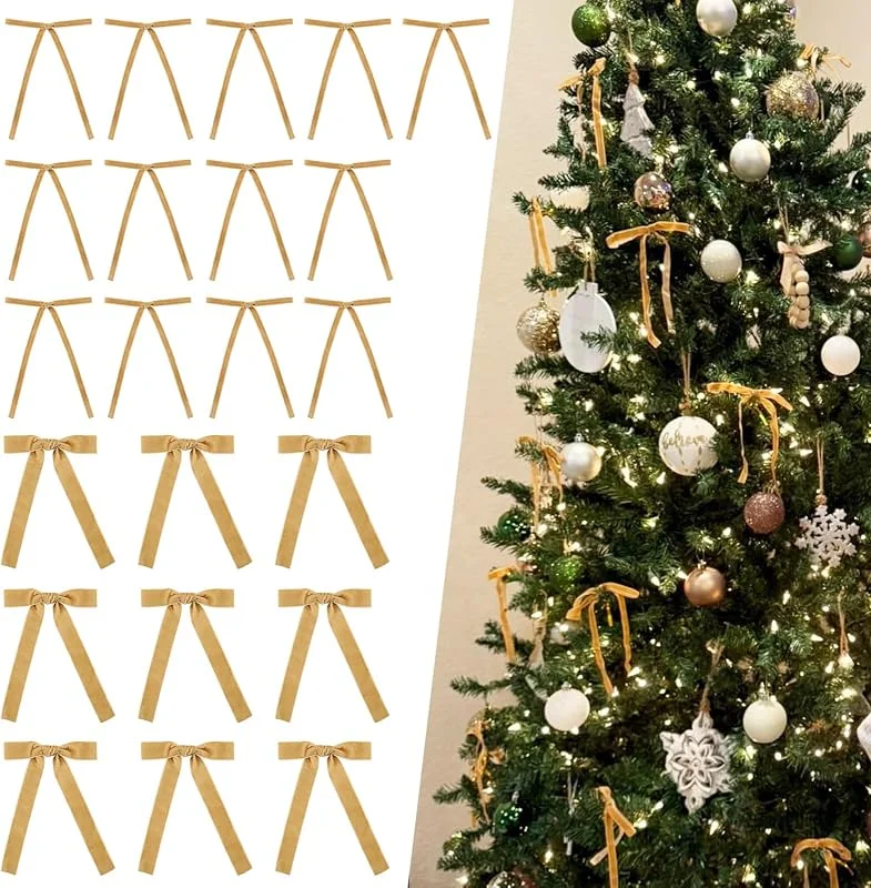 Zhiaek 32PCS Lazos Arbol Navidad Lazos de Terciopelo de Navidad Decoración — Envoltorio regalo