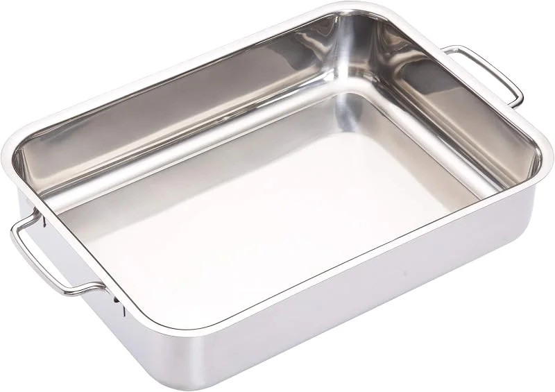 Visita la tienda de Master Class MasterClass Fuente de horno con asas plegables y diseño compatible con placas de cocción, acero inoxidable, 32 x 23 x 6, 5 cm (12, 5 x 9 x 2, 5''), plata — Hogar y cocina