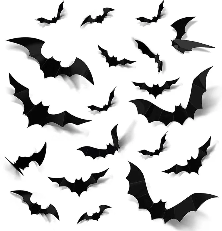 JYUYNY Halloween 3D Murciélagos Pegatinas Decoraciones, 96 PCS Pegatinas de Pared de Murciélago, para Windows, Pared, Puerta de casa, Exterior, Interior, Bricolaje, Suministros para Fiestas de Halloween — Vino y mesa festiva