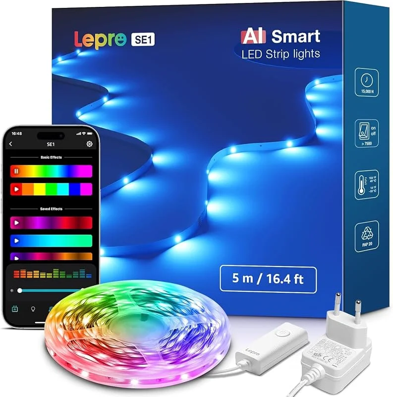 Visita la tienda de Lepro Lepro SE1 AI Tira LED 5M RGB Funciona con Alexa y Google Assistant — Luces Navidad