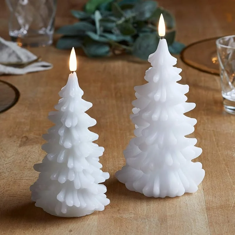 Visita la tienda de Lights4fun Lights4fun Juego de 2 velas de cera blanca Truglow para árbol de Navidad, sin llama, funciona con pilas — Luces Navidad