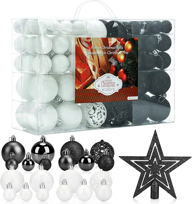 Aitsite 100PCS Bolas de Navidad Bolas de árbol de Navidad Adorno de Pared Colgante de Pared Adornos Decoraciones Árbol Bolas Decorativas Hogar Decoraciones para Festivales(Blanco y Negro) — Decoracion Navidad