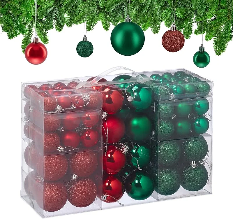 Visita la tienda de Relaxdays Relaxdays Set 100 Bolas Árbol Navidad, Decoración Navideña, Mate, Brillante y con Purpurina ∅ 3, 4 y 6 cm, Verde, Rojo — Decoracion Navidad
