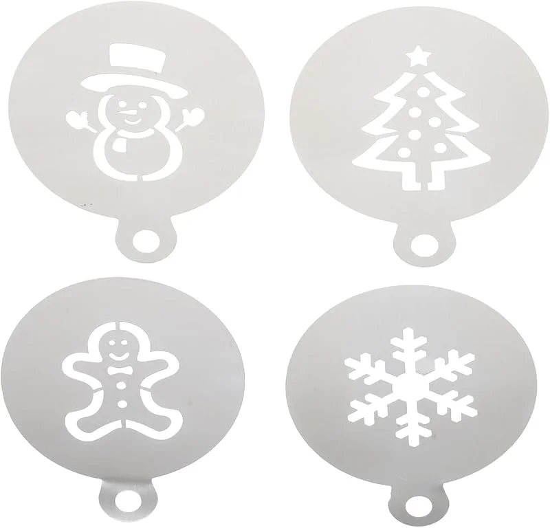 Visita la tienda de Cabilock Cabilock Plantillas de acero inoxidable para decoración de café o Navidad, 4 unidades, para, capuchino, muñeco de jengibre, copos de nieve, árbol, para fondant, tartas, decoración de Navidad — Hogar y cocina