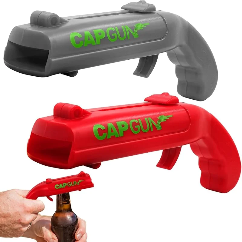 Zatix​bu 2Pcs Abrebotellas Pistola, Divertido Abridor de Cerveza, Cap Gun Abridor de Botellas Pistola, Regalos de Cerveza para Hombres, para Casa Bar Fiesta (Rojo+Gris) — Vino y mesa festiva