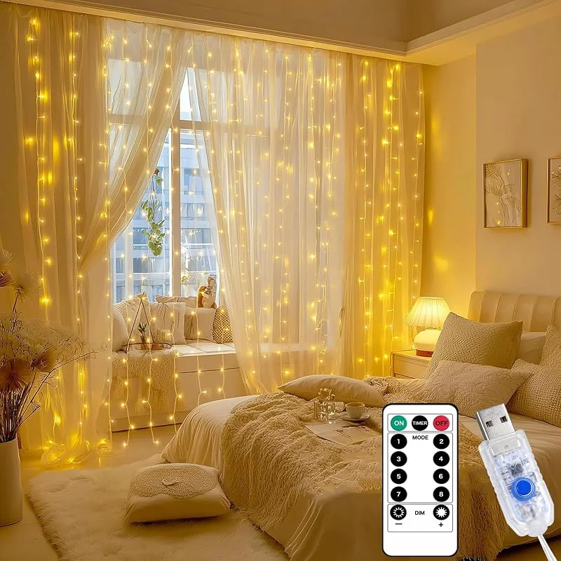 Afaiup Cortina de luz interior 2 x 2 m, cortina de luces de hadas con — Luces Navidad
