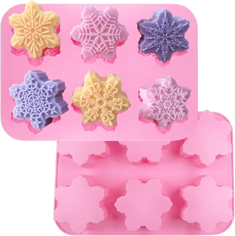 JasCherry Moldes de Silicona Navideño Bricolaje, 3D en Forma de Copo de Nieve, Moldes para Caramelos con Patrón Navideño, para Jabón Pudín Pastel Chocolate Caramelo Vela — Hogar y cocina