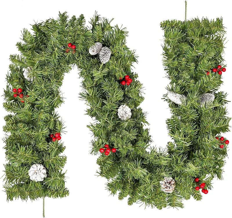 Visita la tienda de Uten Uten Guirnalda de Navidad Artificial, Corona de Pino de PVC de 2, 7 m, 12 Piñas y 12 Frutos Rojos, 240 Ramas, Decoración Navideña, Adecuada para Marcos de Puertas, Chimeneas, Escaleras, Ventanas — Decoracion Navidad