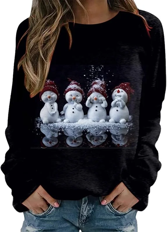 Generisch Sudadera de Navidad para mujer, sudadera para mujer, algodón, suéter de Navidad, divertido y feo, jersey de Navidad, cuello redondo, manga larga, suéter de Navidad, camiseta de invierno cálida — Ropa Navidad