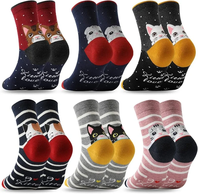 Visita la tienda de MOCOCITO Calcetines Mujer, 6 Pares Calcetines de Gato Mujer Invierno, Calcetines Térmicos de Algodón Divertidos Adorable Regalos Originales — Ropa Navidad