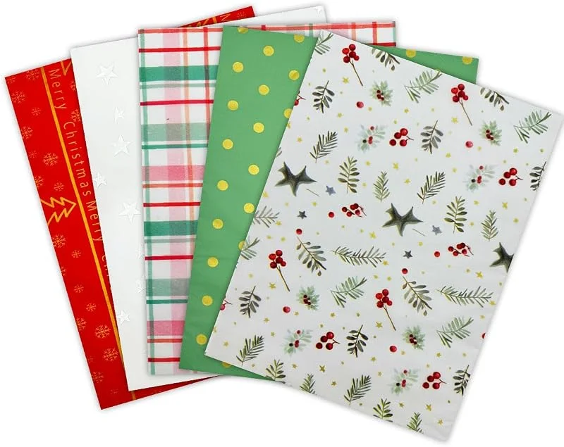 ZHNERY 50 x 35 cm Papel de seda navideño para envolver regalos - 25 hojas Papel de seda con diseño festivo rojo, verde y blanco para envolver regalos de manualidades navideñas — Envoltorio regalo