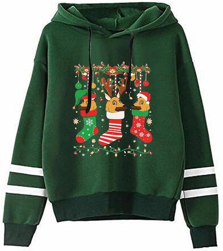 Generisch Jersey de Navidad para mujer con divertido diseño de perro temperamento informal suelto suéter de manga larga para ocasiones festivas — Ropa Navidad