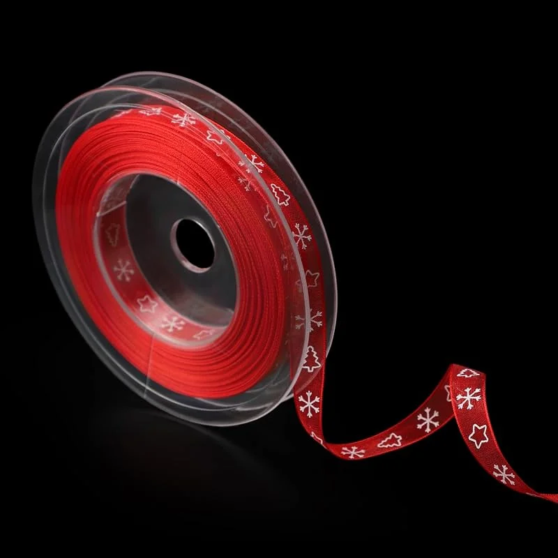 NQEUEPN Cinta navideña, Cinta de Copo de Nieve de 20 m x 1 cm Cinta de Satén Feliz Navidad Cinta con Cable para Manualidades Envoltura de Regalos Decoración Navideña(Rojo) — Envoltorio regalo