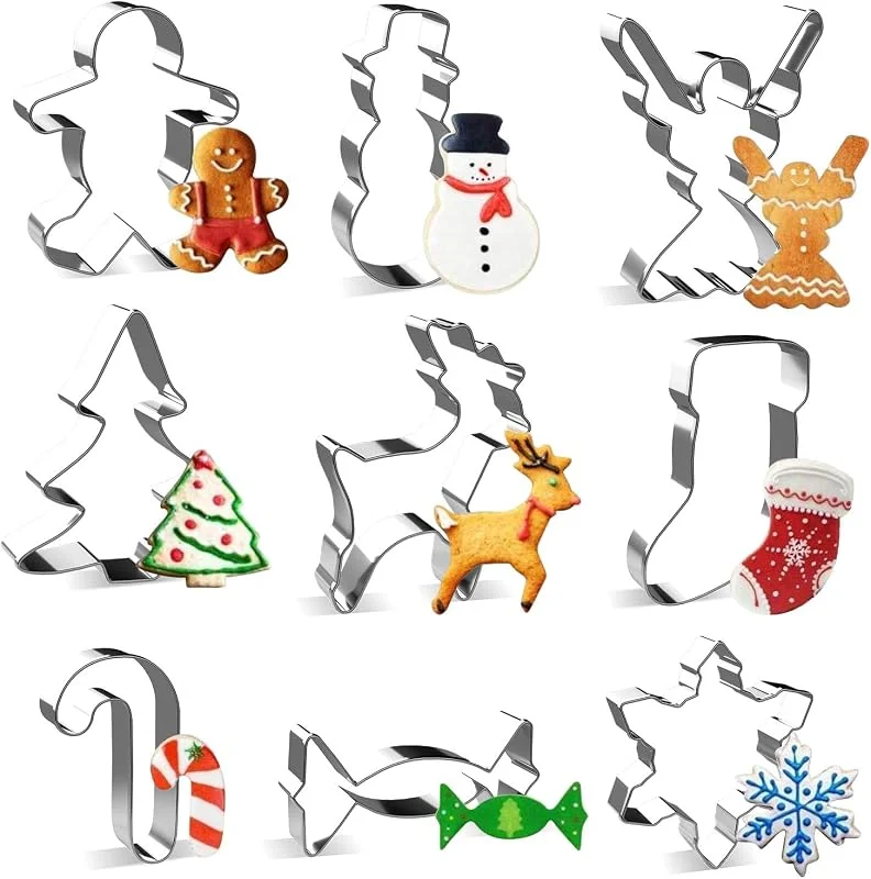 Joyoldelf Cortadores Galletas de Navidad - 9 Pcs Moldes Para Galletas, DIY Moldes NiñOs Para Sandwiches de Frutas y Verduras Divertida, Personalizado Cortador de Tartas de Acero Inoxidable — Hogar y cocina