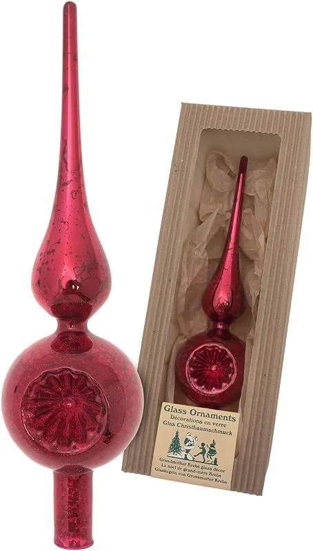 Krebs Glas Lauscha - Decoración navideña, decoración de árbol de Navidad de cristal - Punta antic Mercury Reflex - Color: Rojo - Tamaño: 23 cm aprox — Decoracion Navidad