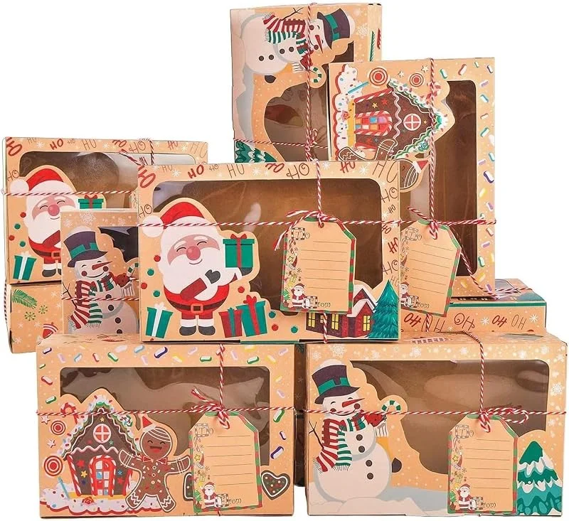 KAHEIGN 12 Piezas Cajas De Galletas Navideñas, 22 x 15 x 7cm Cajas De Regalo Cajas De Magdalena con Ventana Transparente, Cajas De Golosinas De Panadería Caja De Bombones con Etiquetas — Envoltorio regalo