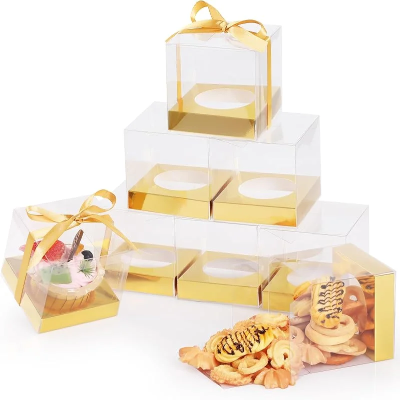 GeeRic 10 Pack Caja Transparente de Embalaje 9 x 9 x 9 cm, Caja de Regalo de PVC con Cinta de Papel Kraft para Boda Fiesta Cumpleaños — Envoltorio regalo