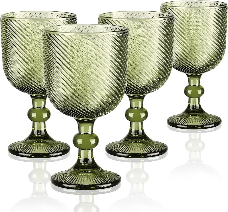 Visita la tienda de Joeyan Joeyan 350ml Copas de Vino Tinto de Verde con Geométrico Relieve, Set de 4 — Vino y mesa festiva