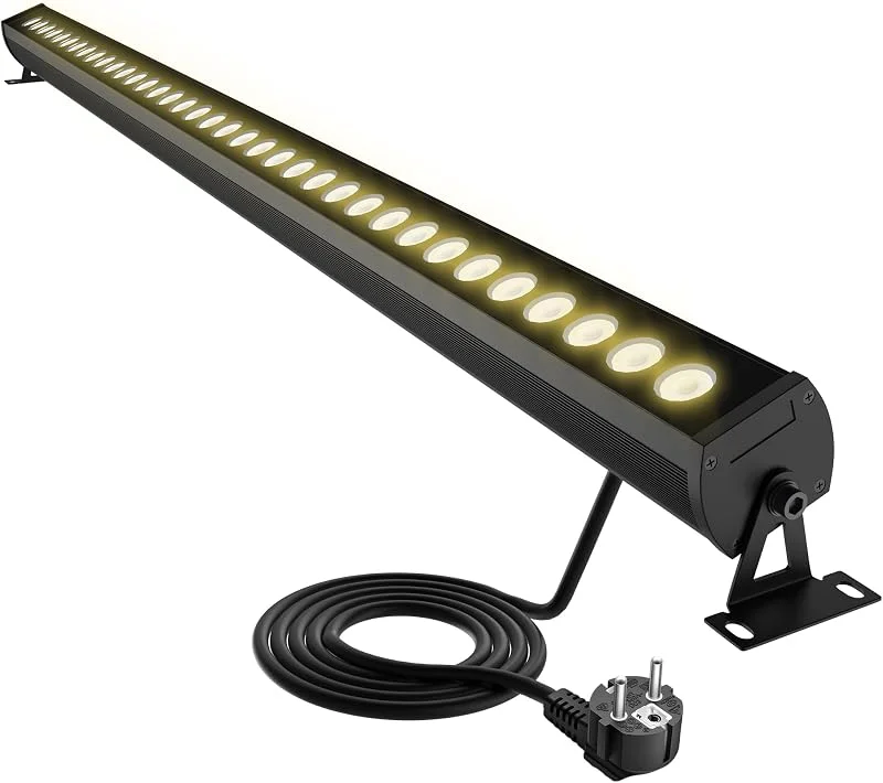 Yotivki Barra de Luz LED Exterior IP65, Proyector LED Exterior 3000K Blanco Cálido, Wall Washer Lineal de 1 Metro, Soporte Giratorio 360°, Cable de 2 m con Enchufe, AC230V — Luces Navidad