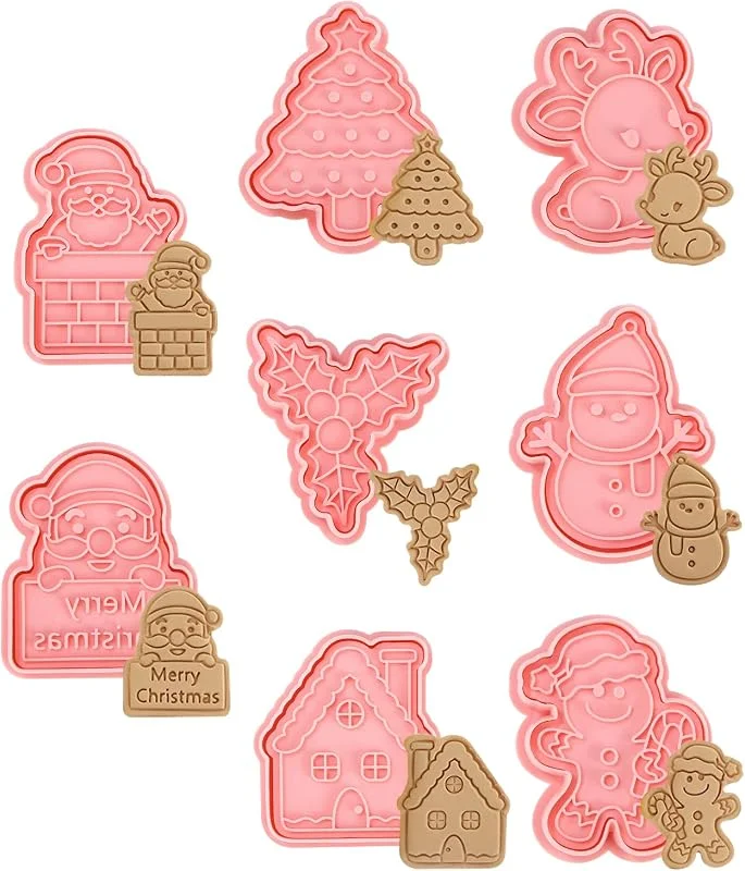 FAOKZE moldes galletas navidad, 8 piezas Cortadores de Galletas de Navidad, 3D Navidad Moldes para Galletas, para la decoración de pasteles motivo galletas hornear accesorios de cocina — Hogar y cocina