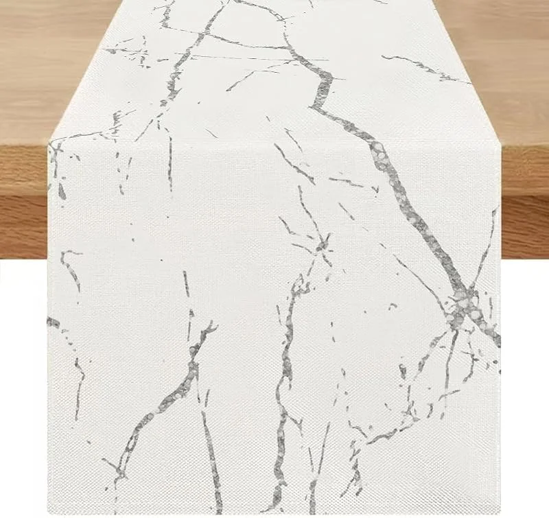 Miuyunya Camino de Mesa Moderno Cocina Exterior 40x140 cm Camino de Mesa Mármol Blanco Textura Hogar Rustico Rectangular Decoración Manteles para Mesas de Comedor Fiesta de Vacaciones Comedor — Hogar y cocina