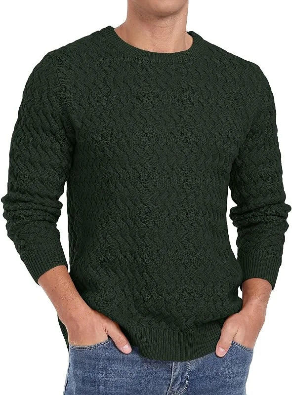 QIXING Jersey de punto trenzado para hombre, cuello redondo, manga larga, casual, con patrón torcido — Ropa Navidad