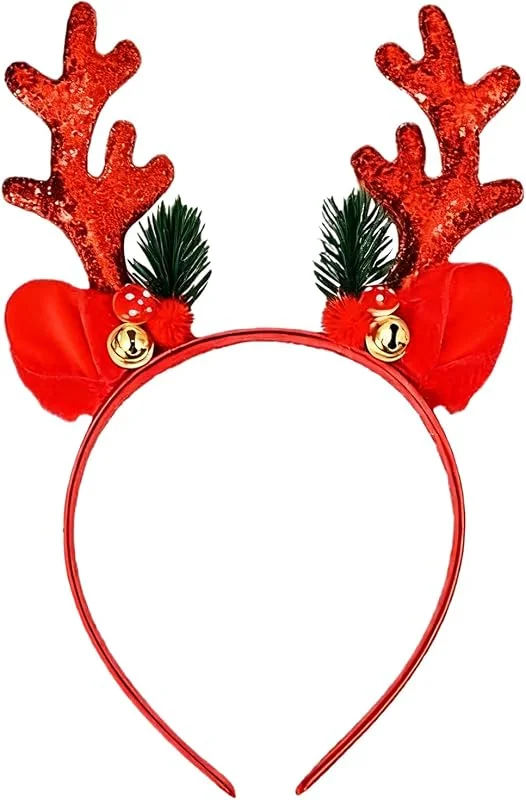DIPZO Diadema Cuernos de Reno Navideña, Accesorios para el Pelo con Cuernos Brillantes y Cascabeles, Decoración para Fiesta y Disfraz, Diademas de Navidad para Mujeres y Adultos (Rojo) — Ropa Navidad