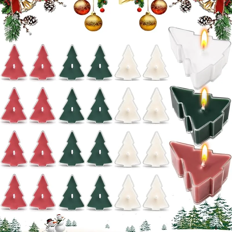 YUNSDA 24 Velas Navideñas en Forma de Árbol, 3 Colores y 3 Aromas, Decoración — Adviento y mesa