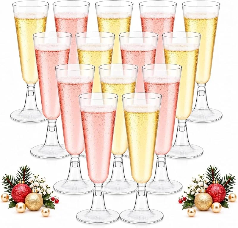 Huanmin Copas de champán transparentes de plástico, 150 ml, reutilizables, para copas de champán, bodas, cumpleaños, pícnic (30 unidades) — Vino y mesa festiva
