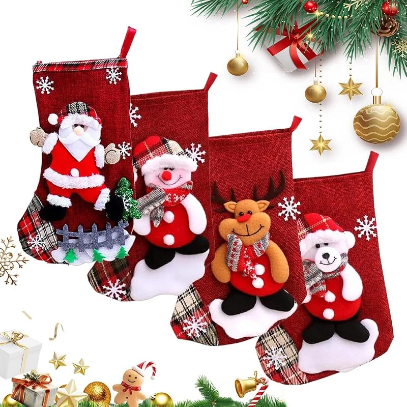 Nepturion Pack de 4 Calcetín de Decoraciones de Navidad - Calcetines Navidad Chimenea con Figuras 3D, Medias Navideñas para Llenar y Colgar, Botas de Navidad para Decoracion Hogar — Decoracion Navidad