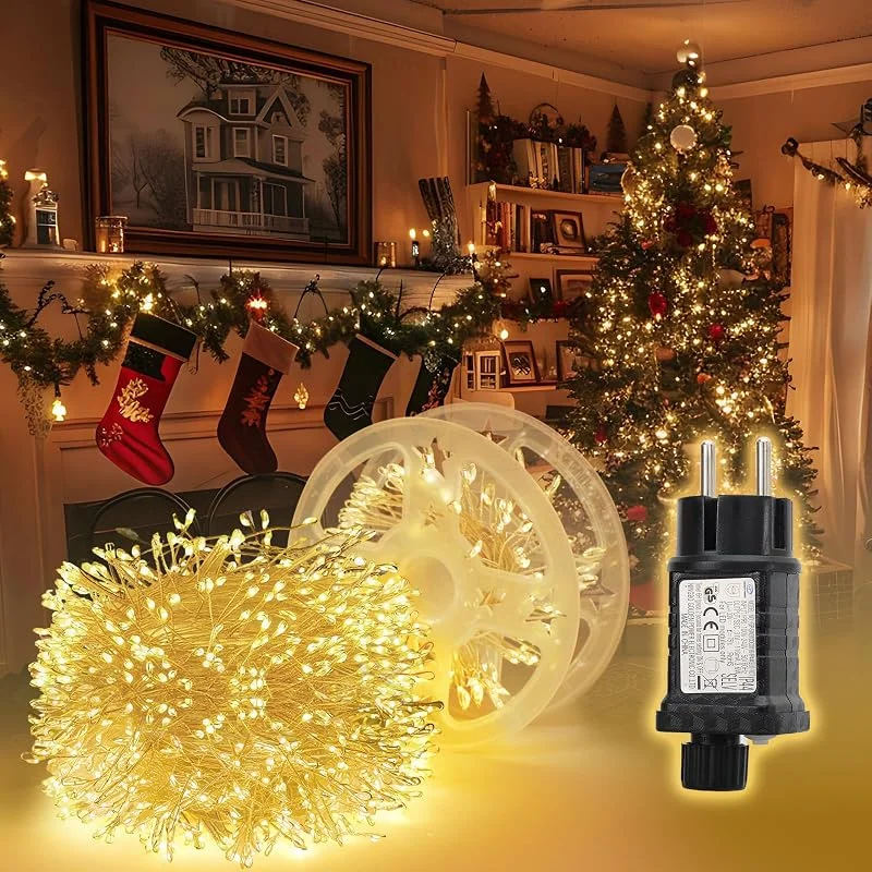 Visita la tienda de SALCAR SALCAR Cadena de luces LED en racimo de 15 m con 600 LEDs de alambre de cobre, resistente al agua, cadena de luces navideña con 8 modos, temporizador y memoria, para exterior, interior, jardín — Luces Navidad