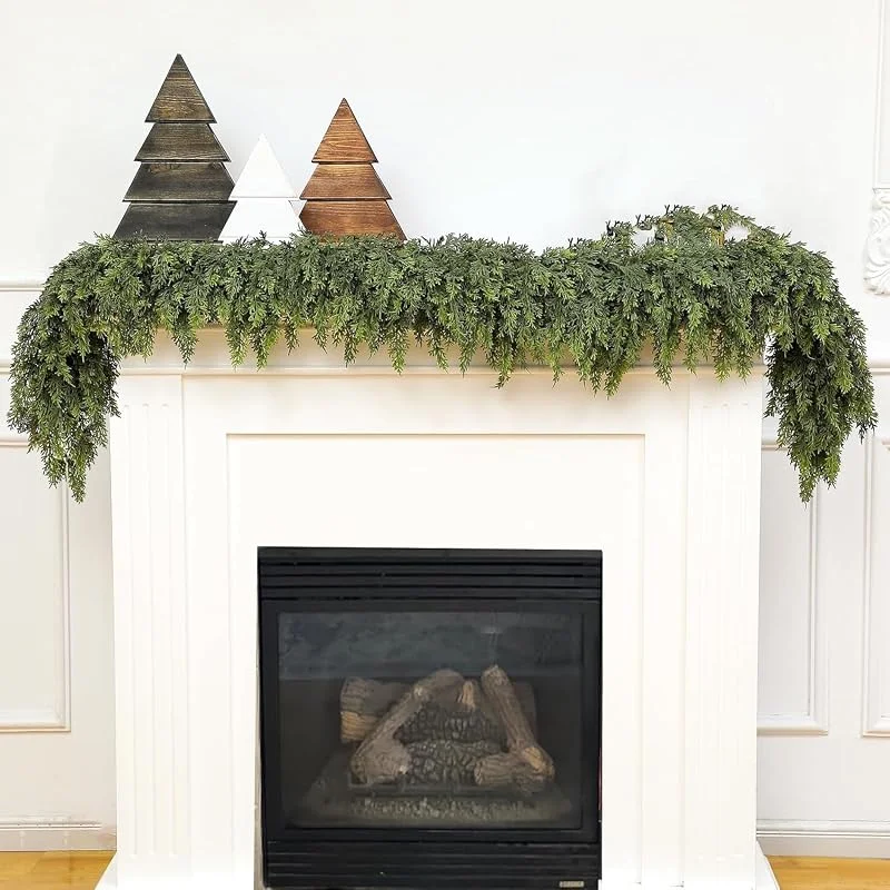Ghzste 1, 8 m de guirnalda navideña de madera de cedro, guirnalda navideña artificial realista, guirnalda artificial de pino cedro para el hogar, chimenea, uso en interiores y exteriores — Decoracion Navidad