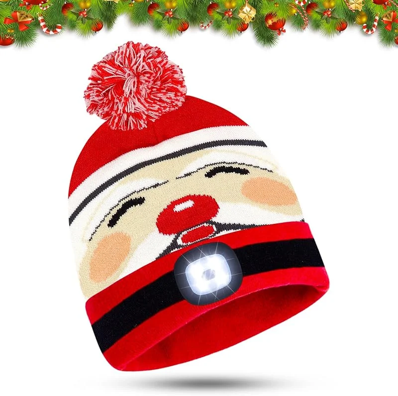 Capgoost Gorro Navidad Adulto, Gorro de Navidad con Luces, LED Gorros de Papá Noel, Gorros de Punto Sombrero de Santa, Invierno Cálido Christmas Hat para Hombres Mujeres Complementos Navideños Accesorios(C) — Ropa Navidad