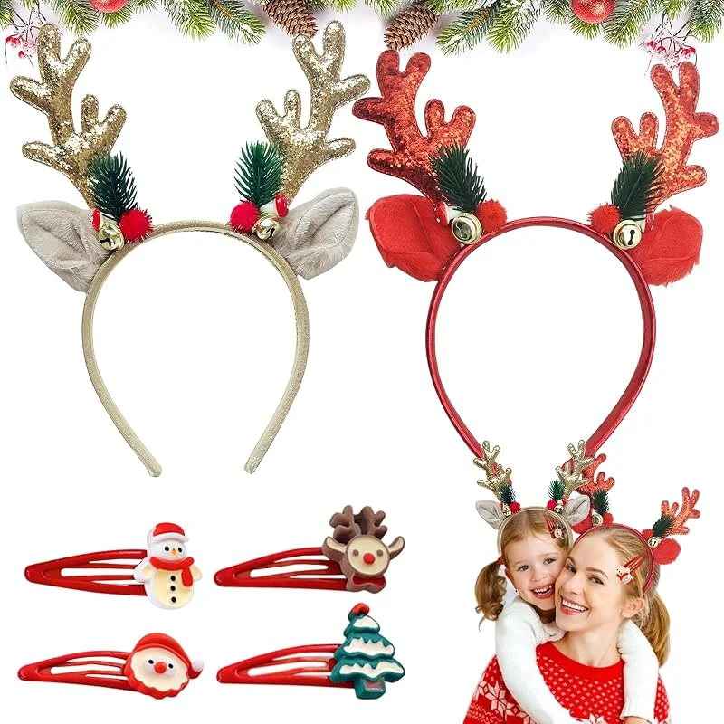 Seasboes 2 Piezas Diadema De Navidad, Novedad Fiesta De Navidad Tocado Conjunto, Diadema Cuernos De Ciervo Navidad, Renos Alces Astas De Navidad Diadema, Diademas Para Accesorios De Fiesta De Navidad — Ropa Navidad