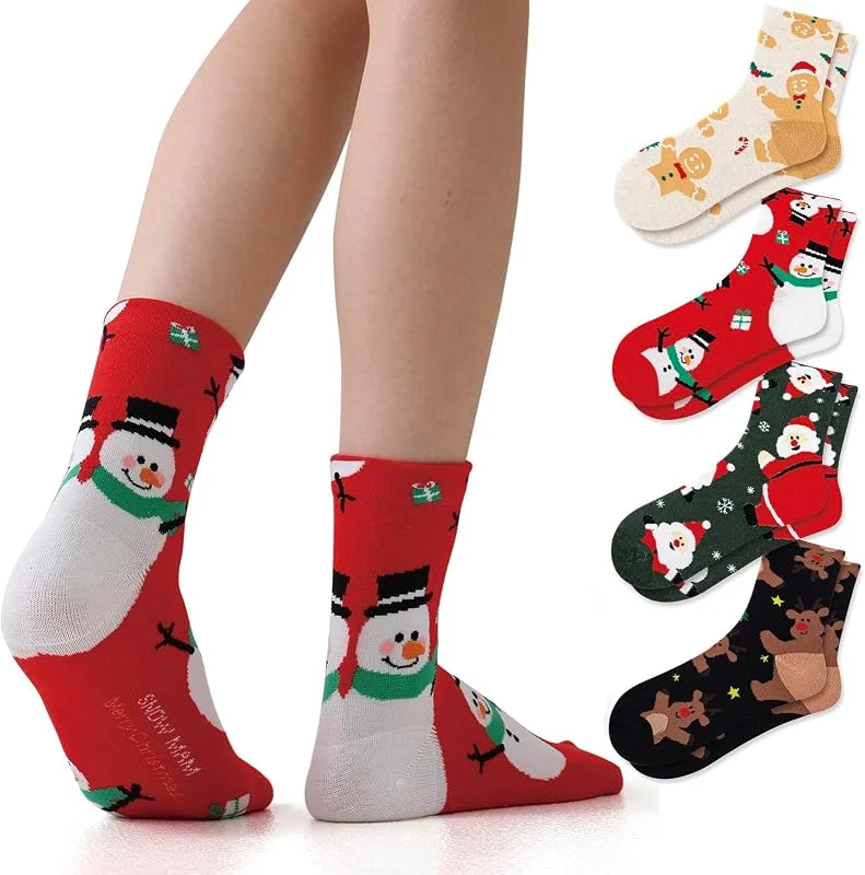 TAXTYHRE Calcetines Navideños - 4 Pares Para Mujer, Hombre, Niños y Niñas - Divertidos Chrismas Socks y Medias Navideñas — Decoracion Navidad
