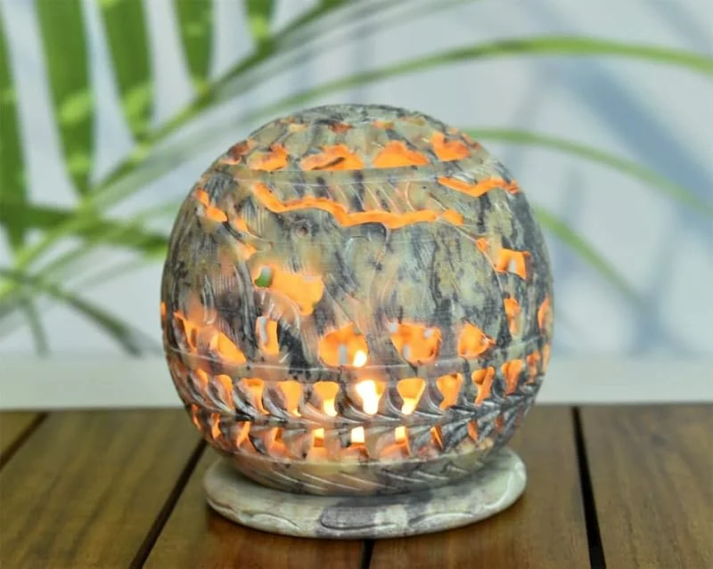 Visita la tienda de Ajuny Ajuny Tallado A Mano Natural Esteatita Portavelas De Redondo 3, 5 Pulgadas — Cena a la luz de velas
