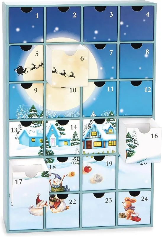 Visita la tienda de BRUBAKER BRUBAKER Calendario de Adviento para Rellenar - Pueblo de Navidad en la Nieve - Calendario de Navidad DIY con 24 Puertas para Vales, Caramelos y otras Sorpresas - Altura 39 cm de Cartón — Adviento y mesa