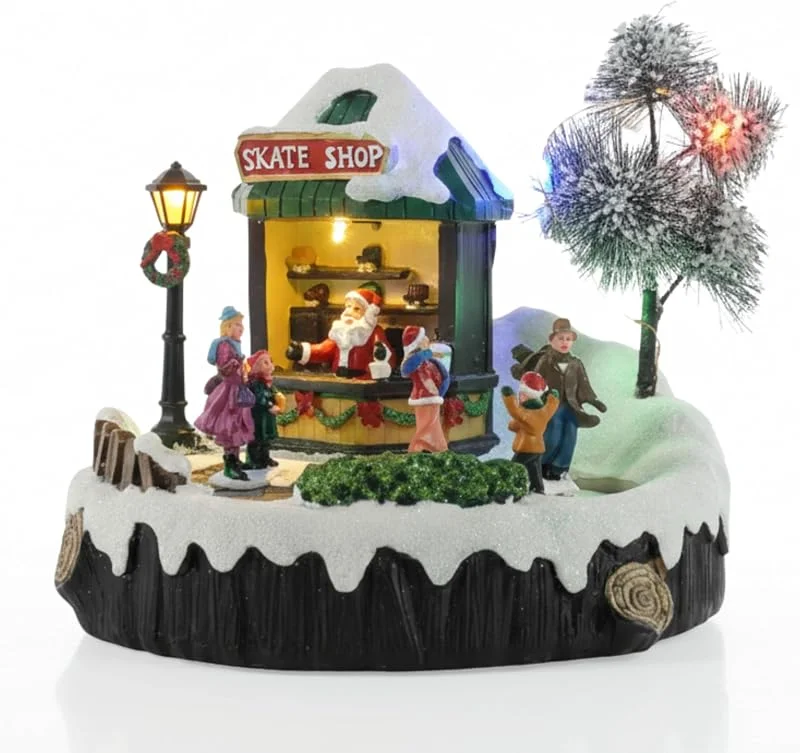 Visita la tienda de TIN DREAMS FACTORY Tin Dreams, Pista de Hielo Navidad con Música, Movimiento y Luces, Escena Navideña Animada con Patinadores, Casita Iluminada para Pueblo, Villa, Aldea Navideña, Decoración Festiva Hogar — Decoracion Navidad
