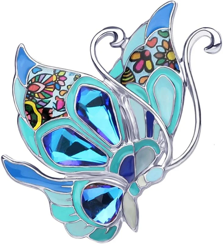 WEVENI Broche de mariposa de aleación esmaltada, con diamantes de imitación, para bufanda, traje de vestir, joyería de primavera, regalos para mujeres y niñas azul — Ropa Navidad
