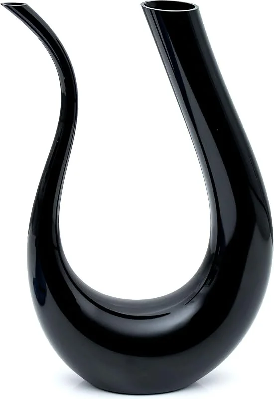 Intirilife jarra de vino de vidrio en forma de U de color negro -750 ml- jarra de vino, jarra de vino tinto, aireador de vino, accesorios para jarra de vino sin plomo, hecho a mano, vertido sin goteo — Vino y mesa festiva